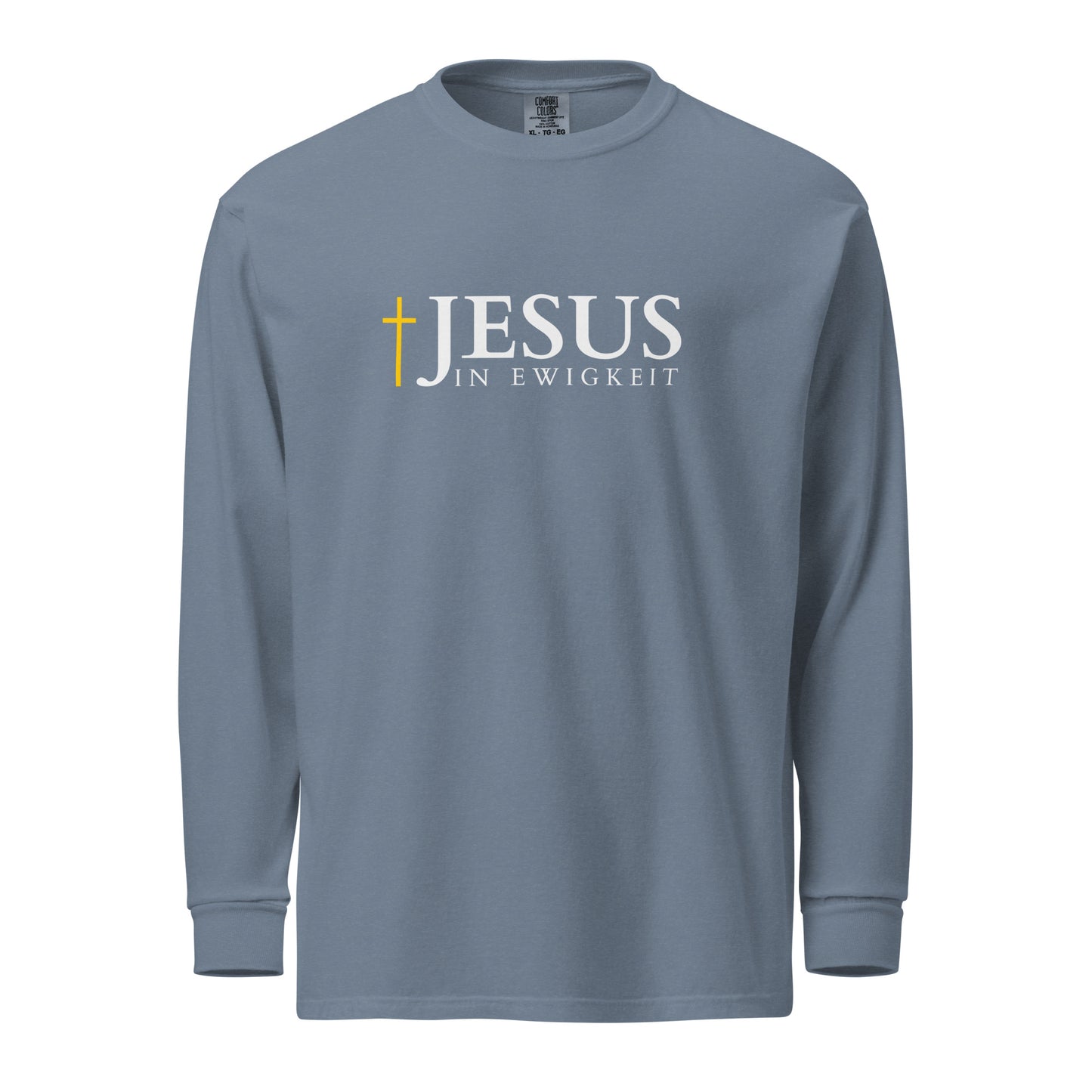 JESUS in EWIGKEIT - Textilgefärbtes Schweres Langarmshirt - dunkles Design - DE ${variant-option} faith design by The Light of Life