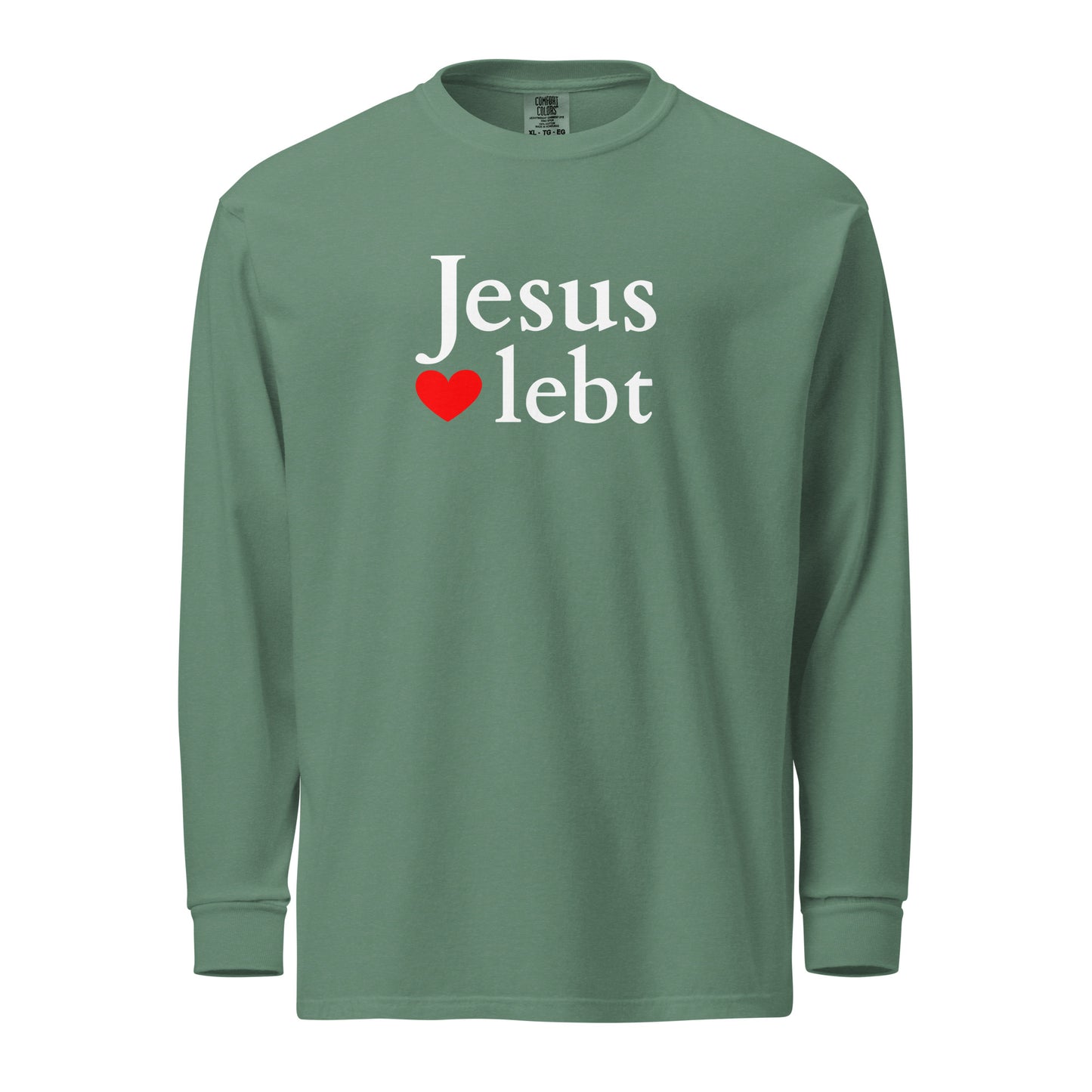 Jesus lebt - Textilgefärbtes Schweres Langarmshirt -dunkles design - DE faith design by The Light of Life