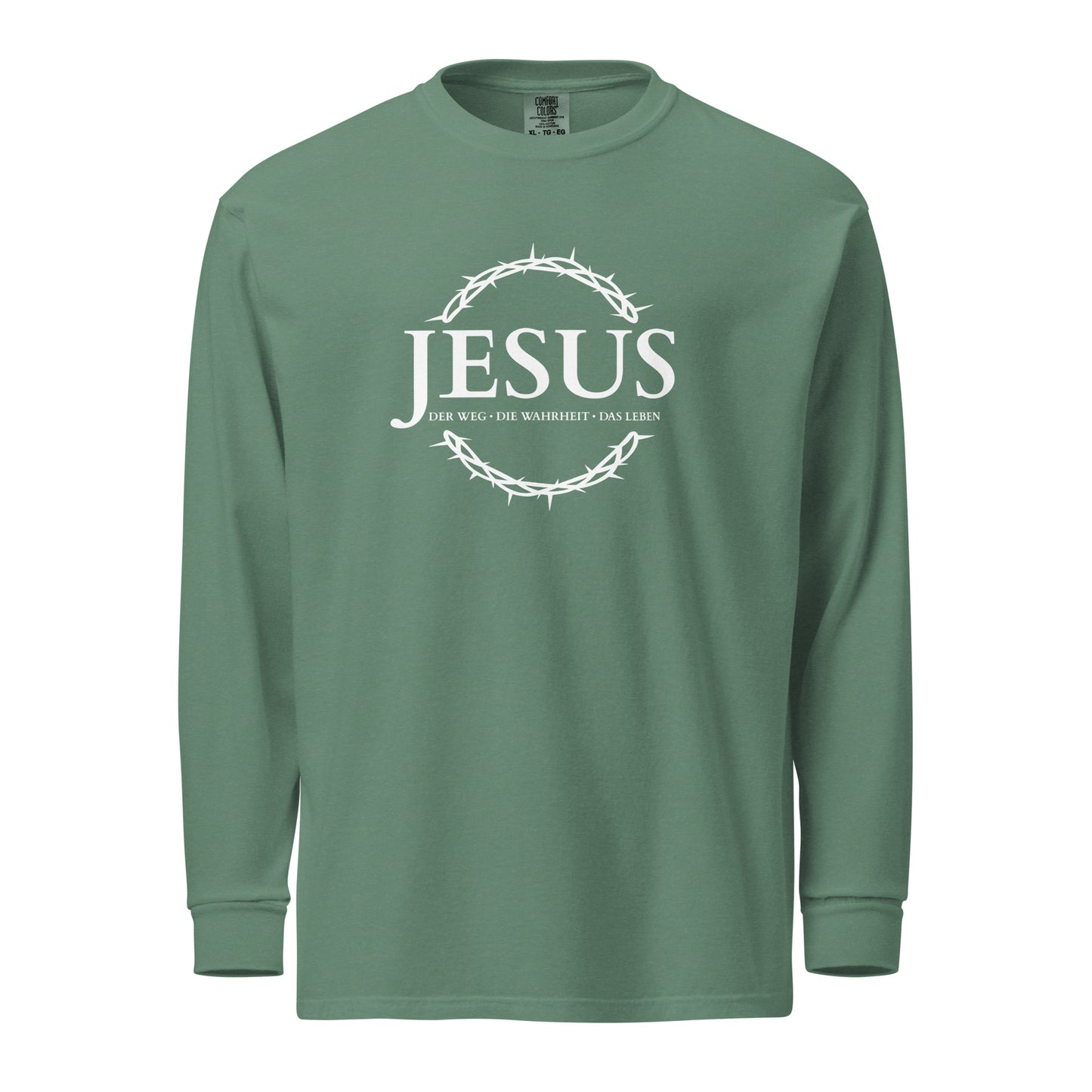 JESUS der Weg - Textilgefärbtes Schweres Langarmshirt - dunkles Design - DE ${variant-option} faith design by The Light of Life