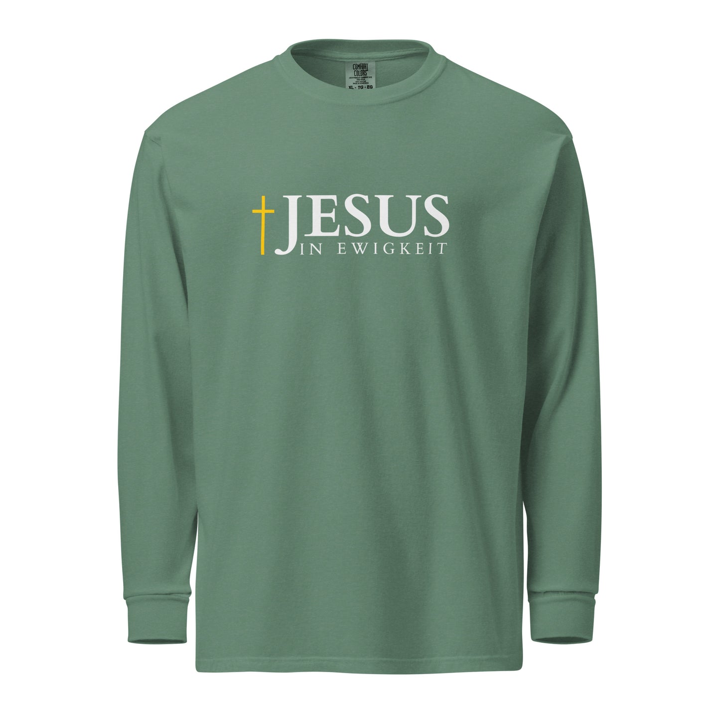 JESUS in EWIGKEIT - Textilgefärbtes Schweres Langarmshirt - dunkles Design - DE ${variant-option} faith design by The Light of Life