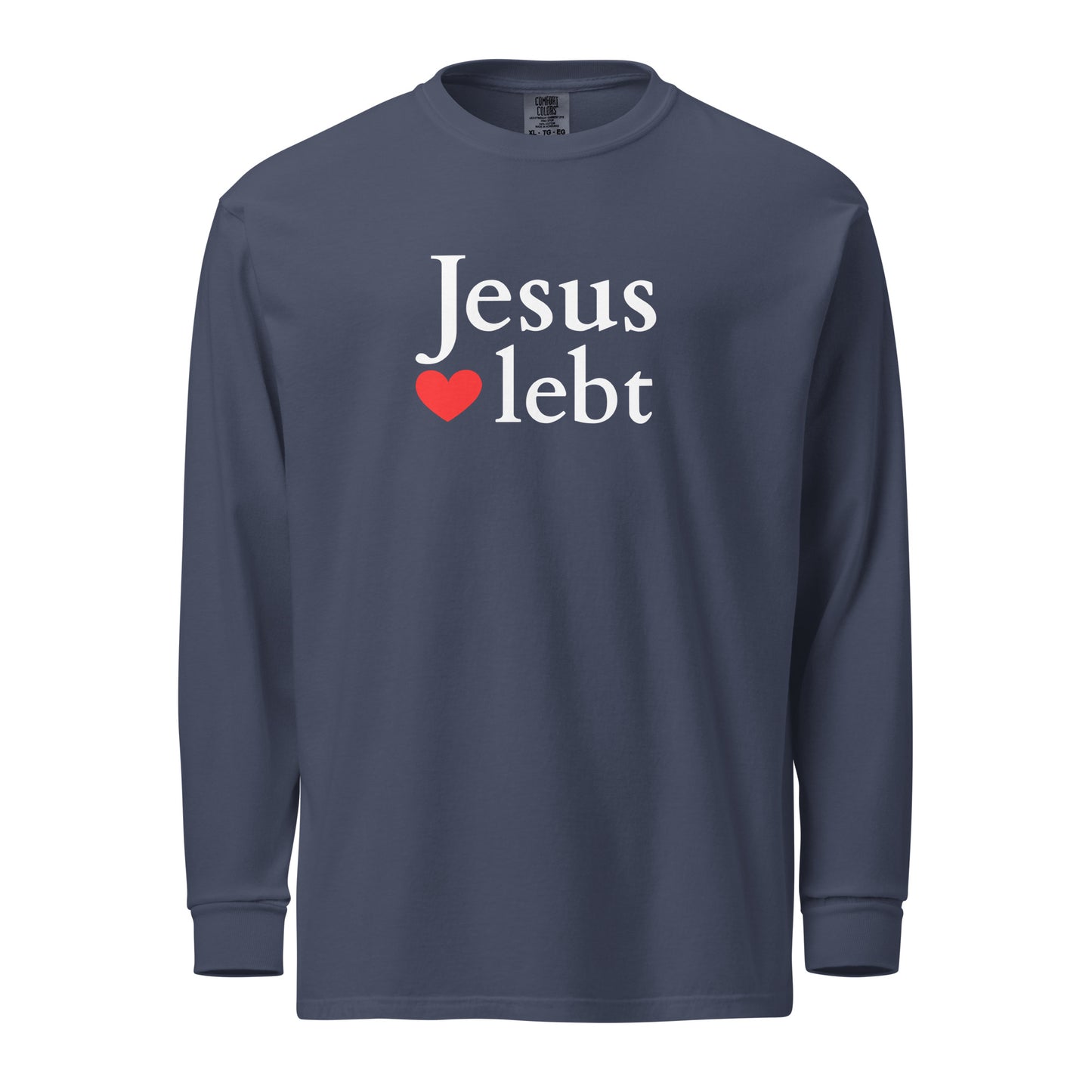 Jesus lebt - Textilgefärbtes Schweres Langarmshirt -dunkles design - DE faith design by The Light of Life