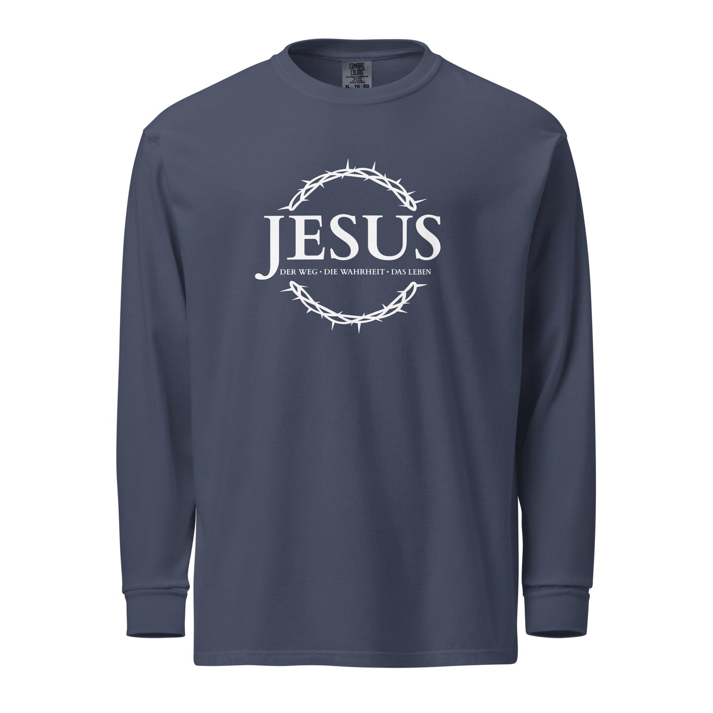 JESUS der Weg - Textilgefärbtes Schweres Langarmshirt - dunkles Design - DE ${variant-option} faith design by The Light of Life