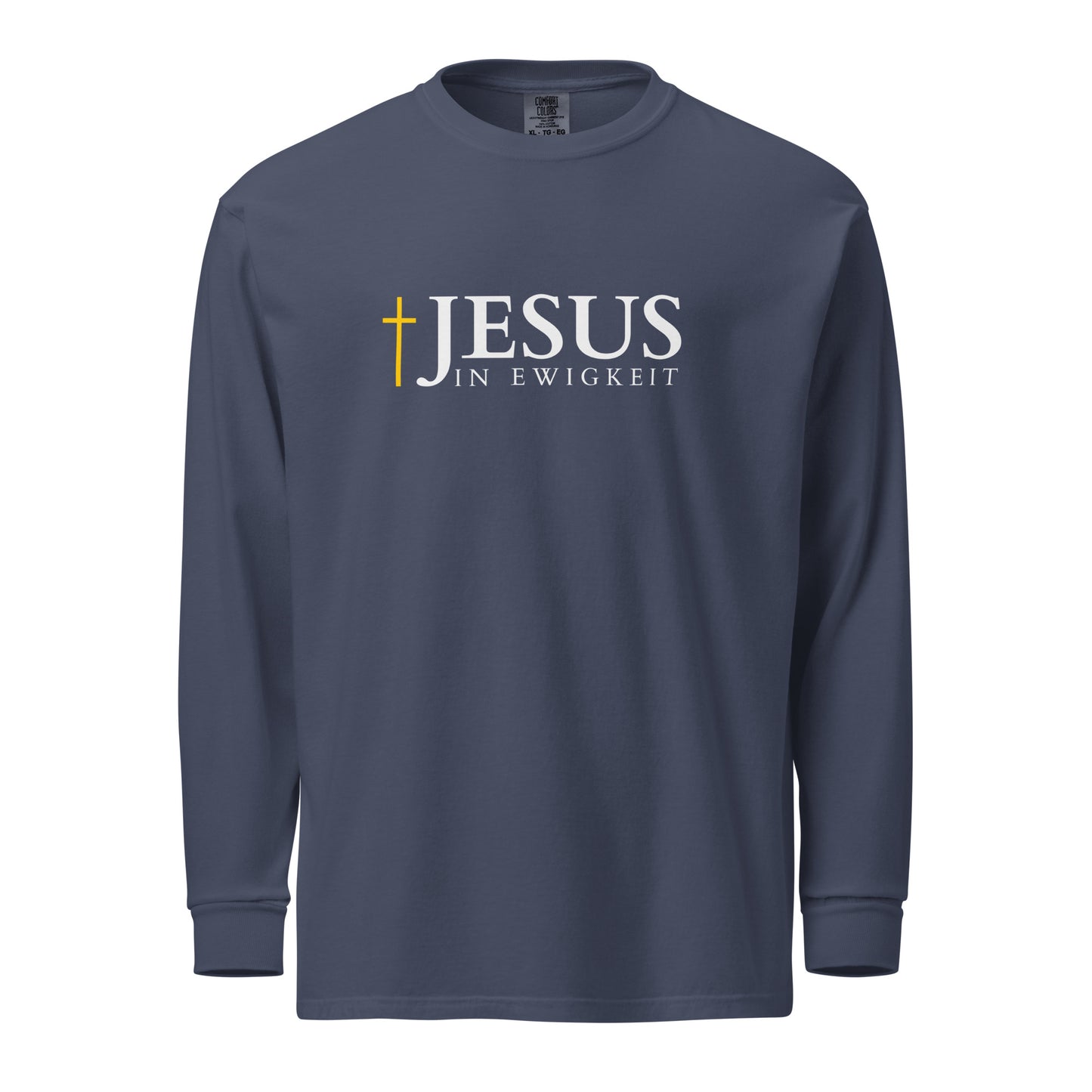 JESUS in EWIGKEIT - Textilgefärbtes Schweres Langarmshirt - dunkles Design - DE ${variant-option} faith design by The Light of Life