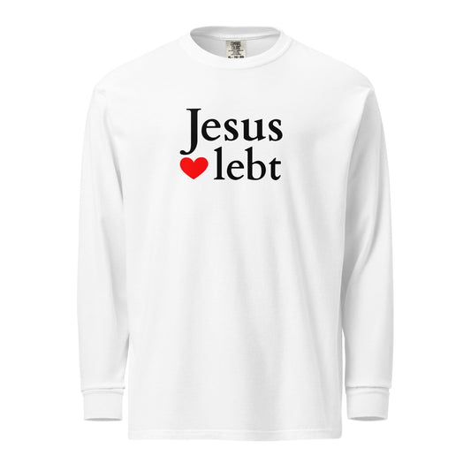Jesus lebt - Textilgefärbtes Schweres Langarmshirt - helles design - DE ${variant-option} faith design by The Light of Life