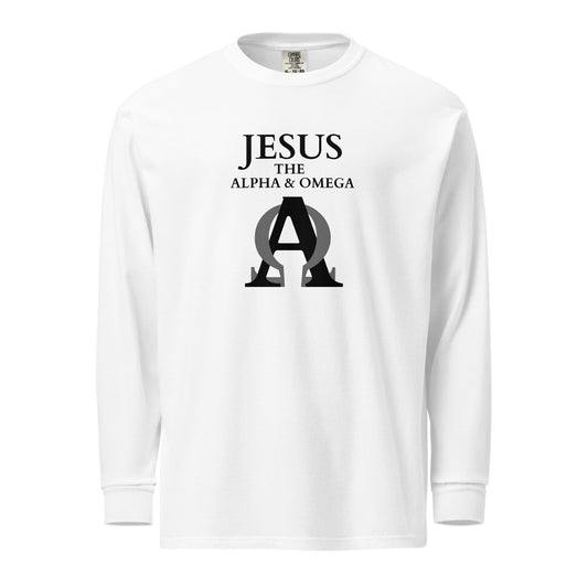 JESUS The Alpha & Omega - Garment-dyed heavyweight long-sleeve shirt - bright design - EN ${variant-option} faith design by The Light of Life