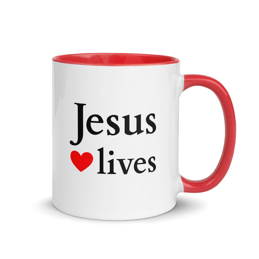 Jesus lives - Mug with Color Inside - Bright Design EN faith design by The Light of Life