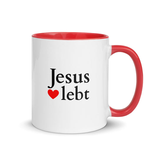 Jesus lebt - Tasse mit farbiger Innenseite - helles Design DE ${variant-option} faith design by The Light of Life