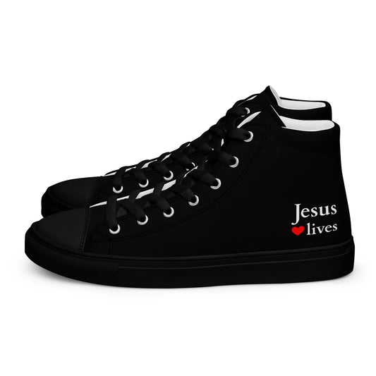Jesus lives - Women’s high top canvas shoes - black total EN faith design by The Light of Life